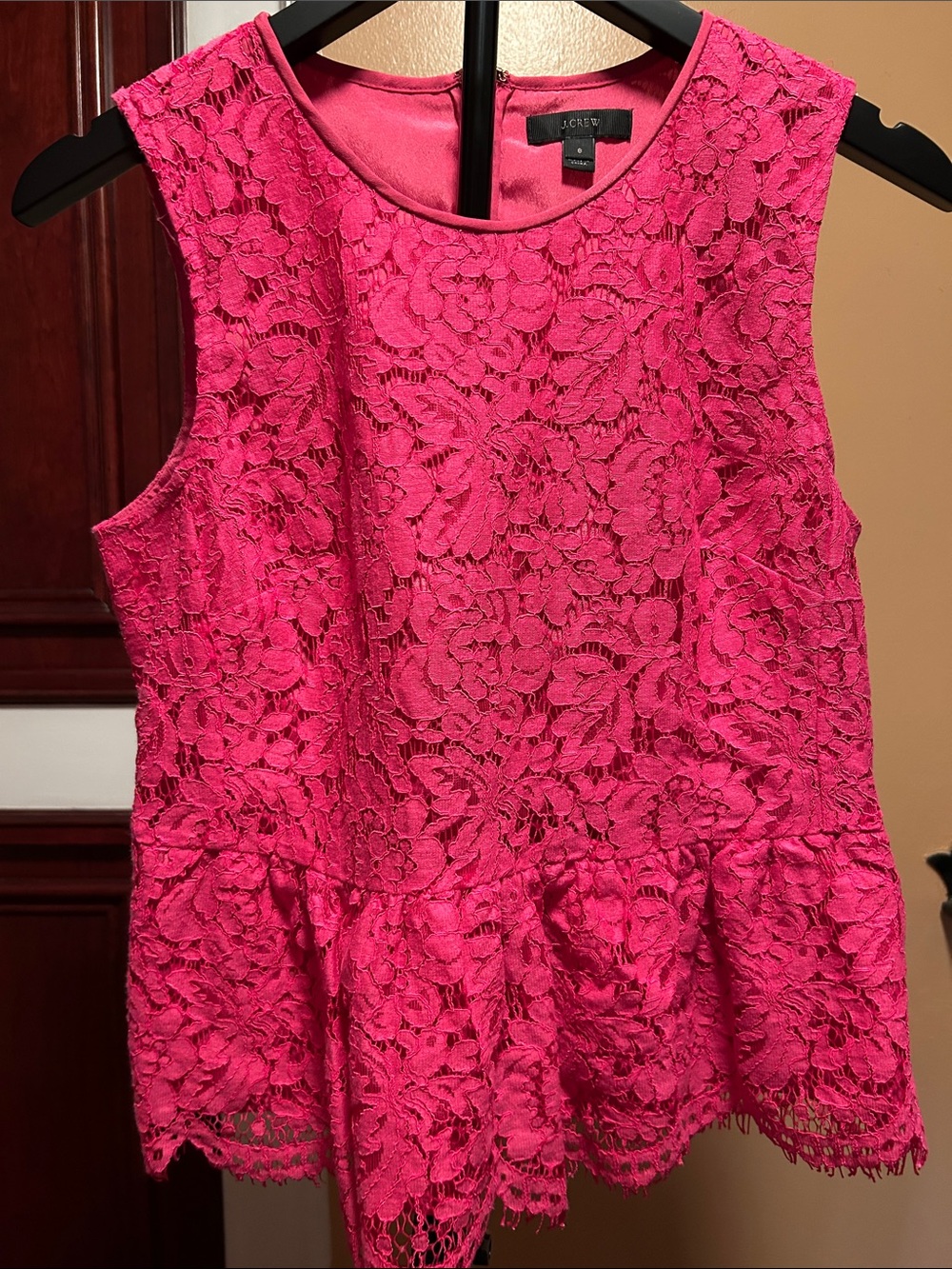J Crew peplum lace top size 8 pink sleeveless tank zipper back office vacation